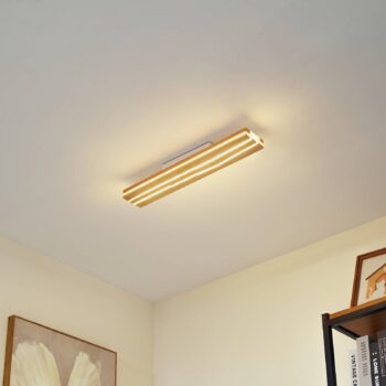 Stropné LED svetlo Lucande Silja, drevo, 100 cm, 3000K