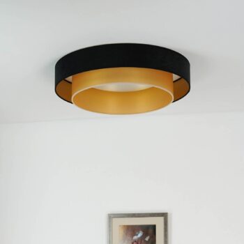 Stropné LED svetlo Luneta Samt čierna/zlatá, Ø 60 cm 3-stupňové stmievateľné