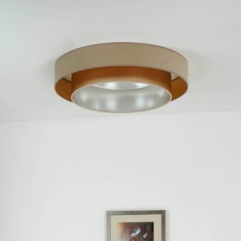 Stropné LED svetlo Luneta, zamat béžová/zlatá, Ø 60 cm, 3-stupňové stmievateľné