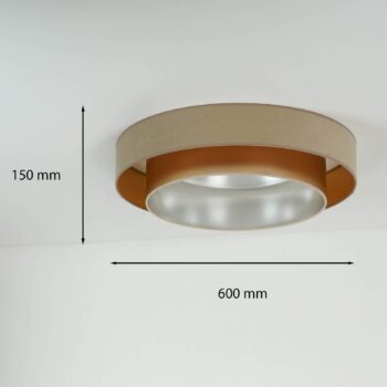 Stropné LED svetlo Luneta, zamat béžová/zlatá, Ø 60 cm, 3-stupňové stmievateľné