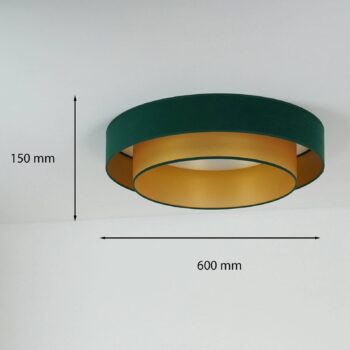 Stropné LED svetlo Luneta, zamat zelená/zlatá, Ø 60 cm, 3-stupňové stmievateľné