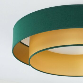 Stropné LED svetlo Luneta, zamat zelená/zlatá, Ø 60 cm, 3-stupňové stmievateľné