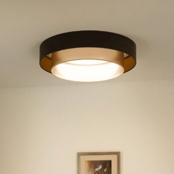 Stropné LED svetlo Luneta, zamatová hnedá/zlatá, Ø 60 cm, 3-stupňové