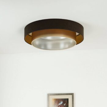 Stropné LED svetlo Luneta, zamatová hnedá/zlatá, Ø 60 cm, 3-stupňové