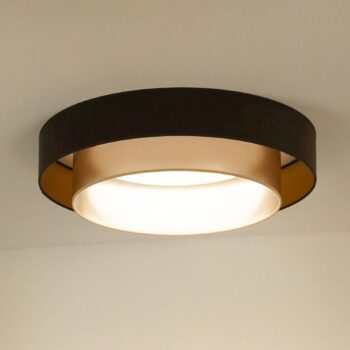 Stropné LED svetlo Luneta, zamatová hnedá/zlatá, Ø 60 cm, 3-stupňové