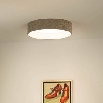 Stropné LED svetlo Plafond, Bouclé šedá, Ø 45 cm, 3-stupňové stmievateľné
