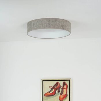 Stropné LED svetlo Plafond, Bouclé šedá, Ø 45 cm, 3-stupňové stmievateľné