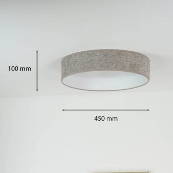 Stropné LED svetlo Plafond, Bouclé šedá, Ø 45 cm, 3-stupňové stmievateľné