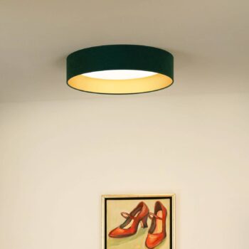 Stropné LED svetlo Plafond, zelený zamat, Ø 45 cm, 3-stupňové stmievateľné