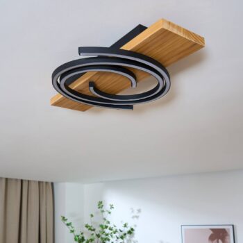 Stropné LED svetlo Rifia, hnedé, 50 cm, drevo