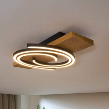 Stropné LED svetlo Rifia, hnedé, 50 cm, drevo
