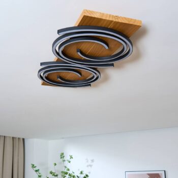 Stropné LED svetlo Rifia, hnedé, 70 cm, 2-pl., drevo