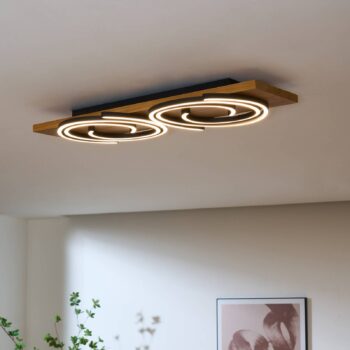 Stropné LED svetlo Rifia, hnedé, 70 cm, 2-pl., drevo