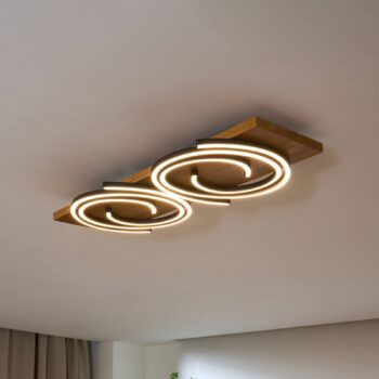 Stropné LED svetlo Rifia, hnedé, 70 cm, 2-pl., drevo