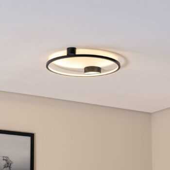 Stropné LED svetlo Saturno, čierne, Ø 50 cm, kov, 4 000 K