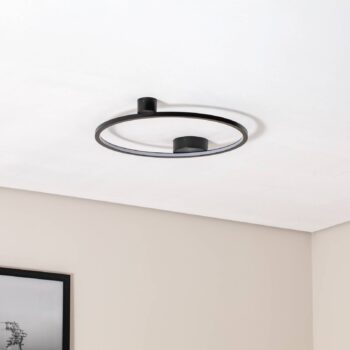 Stropné LED svetlo Saturno, čierne, Ø 50 cm, kov, 4 000 K