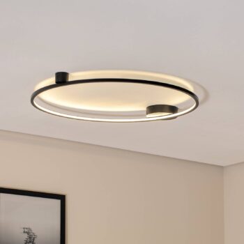 Stropné LED svetlo Saturno, čierne, Ø 80 cm, kov, 4 000 K