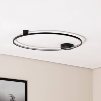Stropné LED svetlo Saturno, čierne, Ø 80 cm, kov, 4 000 K