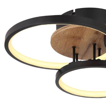Stropné LED svetlo Sid s drevom, 4-plameňové