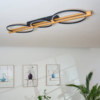 Stropné LED svetlo Tovak, borovica, 115 cm, 3-pl., drevo, stmievateľné
