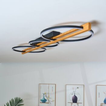 Stropné LED svetlo Tovak, borovica, 115 cm, 3-pl., drevo, stmievateľné