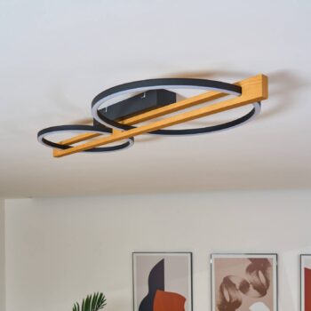 Stropné LED svetlo Tovak, borovica, 76 cm, 2-pl. drevo, stmievateľné