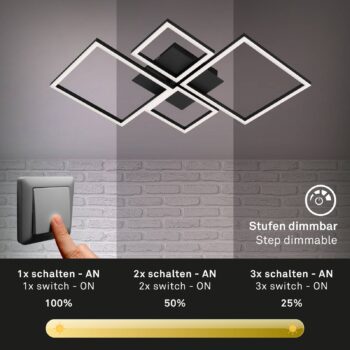 Stropné LED svietidlo Frame, Step dim, 4-pl čierna