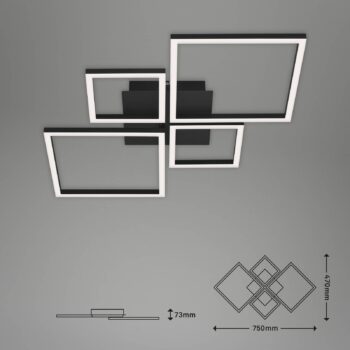 Stropné LED svietidlo Frame, Step dim, 4-pl čierna