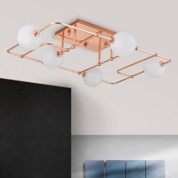 Stropné LED svietidlo Pipes v medi sklenené gule