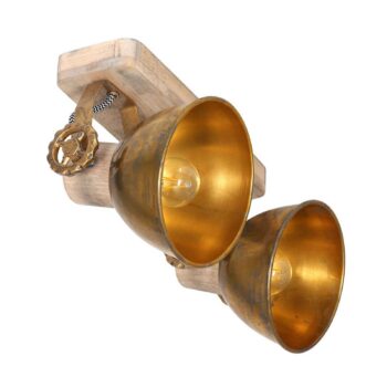 Stropné bodové svetlá Gearwood, bronzové, 2-pl., kov, drevo, E27
