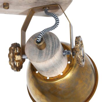 Stropné bodové svetlá Gearwood, bronzové, 2-pl., kov, drevo, E27