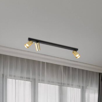 Stropné bodové svetlá Hero, čierne/zlaté, 3-pl., 70 cm, kov