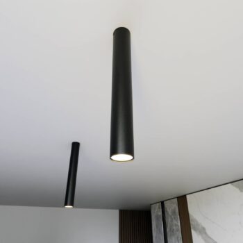Stropné bodové svetlá Tecno 1L, oceľ, GU10, výška 45 cm, čierna