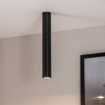 Stropné bodové svetlá Tecno 1L, oceľ, GU10, výška 45 cm, čierna