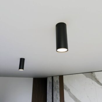 Stropné bodové svetlá Tecno 1S, oceľ, GU10, výška 15 cm, čierna