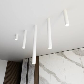 Stropné bodové svetlá Tecno 1XXL, oceľ, GU10, výška 80 cm, biela