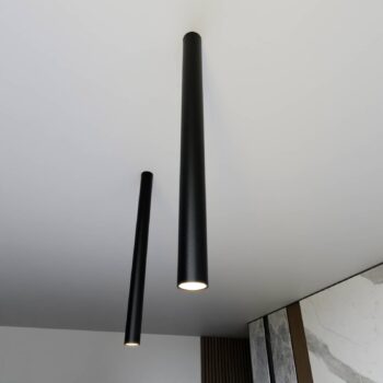 Stropné bodové svetlá Tecno 1XXL, oceľ, GU10, výška 80 cm, čierna