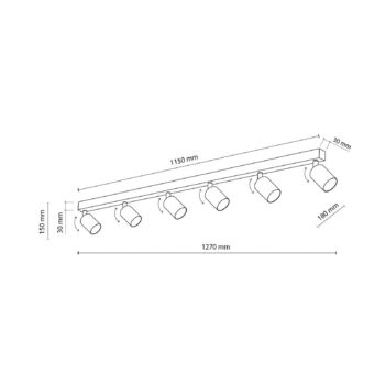 Stropné bodové svetlá Top, čierne, 127 cm, 6-pl., kov, GU10