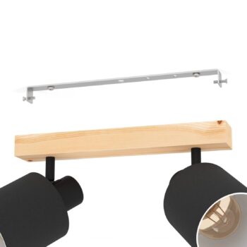 Stropné bodové svietidlo Batallas, dĺžka 30 cm, čierna/drevo, 2 svetlá.