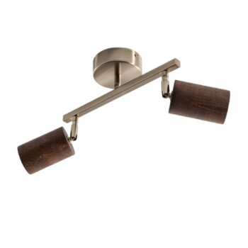 Stropné bodové svietidlo Legno, 2 svetlá, hnedá / mosadz, výška 23 cm,