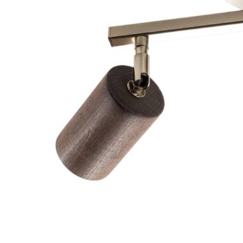 Stropné bodové svietidlo Legno, 2 svetlá, hnedá / mosadz, výška 23 cm,
