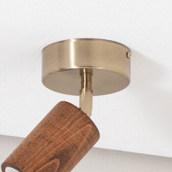 Stropné bodové svietidlo Legno, hnedá / mosadzná farba, výška 18 cm, drevo