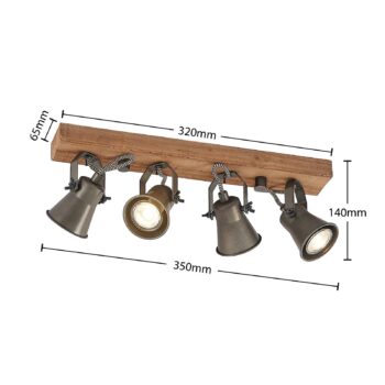 Stropné bodové svietidlo Lindby Grandesa, 35 cm, 4 svetlá, drevo, kov