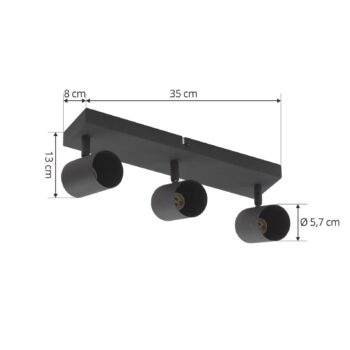 Stropné bodové svietidlo Lindby Jorell, 35 cm, čierne, 3 svetlá, kov