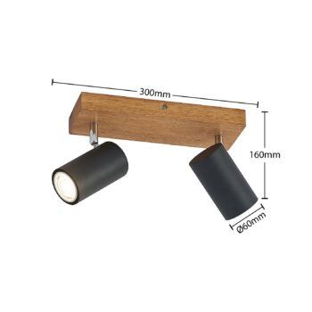 Stropné bodové svietidlo Lindby Maniva, 26 cm, 2 svetlá, čierne, GU10