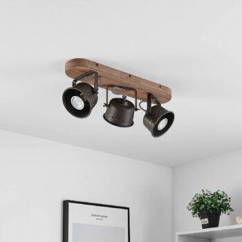 Stropné bodové svietidlo Lindby Rubinjo, 45 cm, 3 svetlá, drevo, GU10