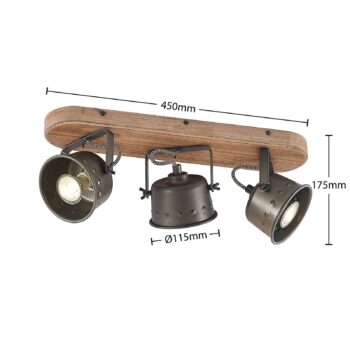 Stropné bodové svietidlo Lindby Rubinjo, 45 cm, 3 svetlá, drevo, GU10