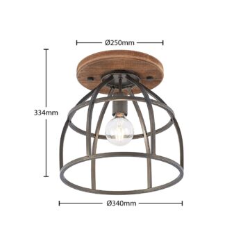 Stropné bodové svietidlo Lindby Rutger, Ø 34 cm, drevo, klietka, E27