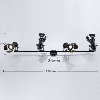 Stropné bodové svietidlo Lindby Tilen, 4 svetlá, čierne, kov, 125 cm