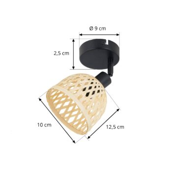 Stropné bodové svietidlo Lindby Youstin, Ø 12,5 cm, bambus, E14